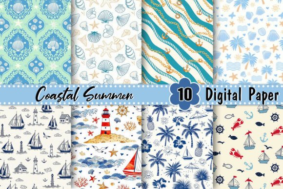 Download Nautical Coastal Summer Digital Paper - Coast Collection