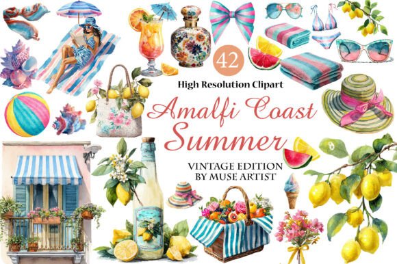 Download Watercolor Amalfi Coast Summer Clipart - Coast Collection