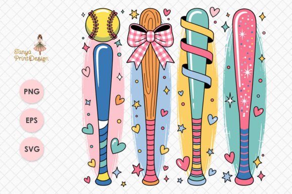 Download Colorful Baseball Bat Bundle Design PNG - Premium Resources