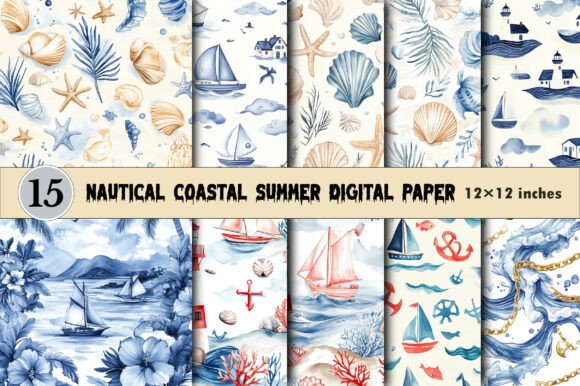 Download Nautical Coastal Summer Digital Paper - Coast Collection